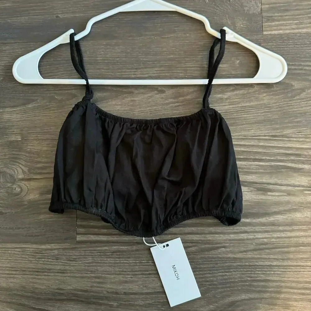 Mikoh Women’s Mini Crop Top Size Small Black Summer Stretch New Elastic Strap - Picture 2 of 10